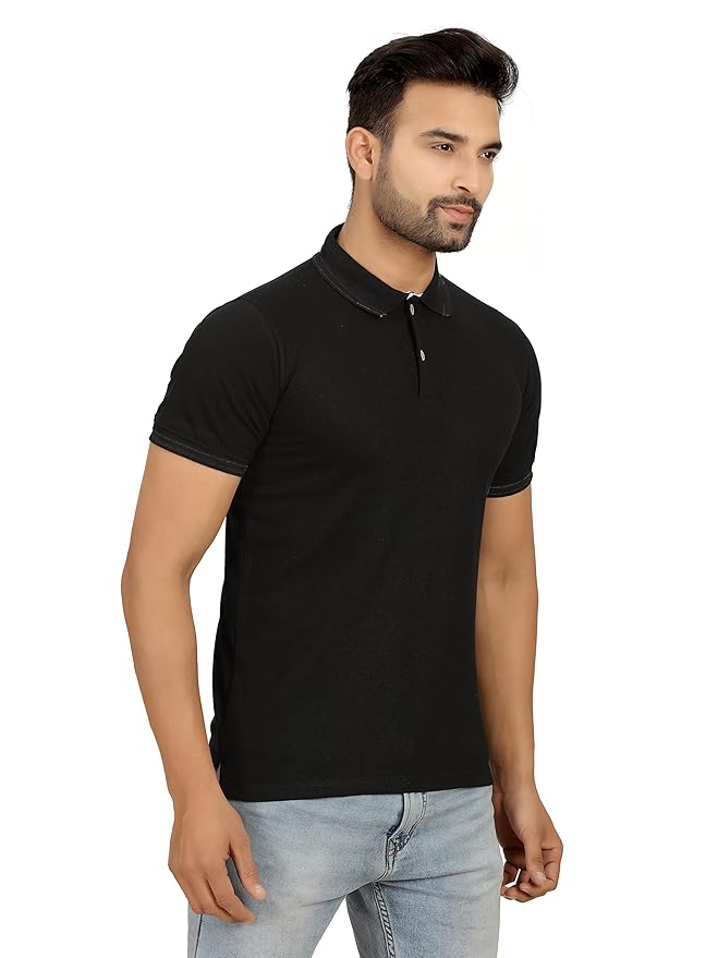 BOMBAE TEES Men's Cotton Regular Fit Solid Polo Neck